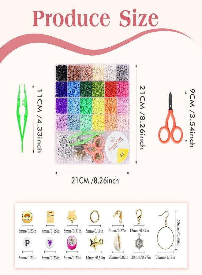 TecoKart مجموعة صنع المجوهرات من خرز طين البوليمر من تيكو كارت - 4200 قطعة، 24 لونًا، خرز أساور مع تعليقات على شكل حروف وقلوب وفواكه وأصداف - مجموعة حرف يدوية للبنات والسيدات والبالغات، متعددة الألوان، تتضمن الأدوات - Image 2